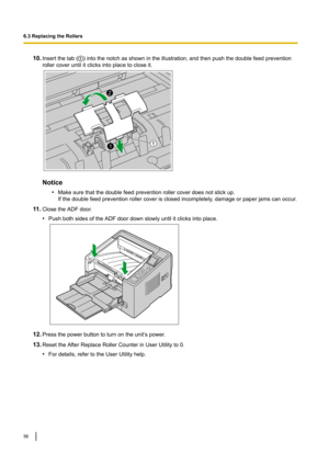 Page 5610.
Insertthetab( )intothenotchasshownintheillustration,andthenpushthedoublefeedprevention
rollercoveruntilitclicksintoplacetocloseit. Notice
