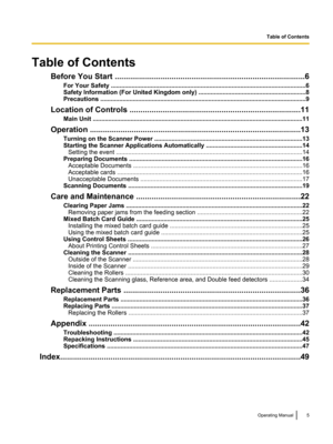Page 5Table of ContentsBefore You Start .. ..................................................................................... 6
For Your Safety .. ............................................................................................................... 6
Safety Information (For United Kingdom only) .. ............................................................8
Precautions .. ...................................................................................................................... 9...