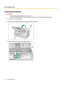 Page 30Cleaning the Rollers
CAUTION•The scanning glasses area may be very hot.
When the scanning glass is hot, work after waiting to get cold without touching around it.
1. Turn OFF the scanner power.
2. Press the door open button ( A), and open the ADF door ( B).
3. Open the paper feed roller cover (green) ( A).
30Operating ManualCare and Maintenance2
1 1  