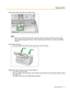Page 4112.Close the paper feed roller cover (green) firmly.
Notice
•Make sure to close both sides of the paper feed roller cover (green) until they click into place.
• After installing the paper feed roller, confirm that the paper feed roller can rotate in the feeding
direction.
13. Close the ADF door.
• Push both sides of the ADF door down slowly until it clicks into place.
14.Reset the roller replacing counter in User Utility to 0.
• Turn ON the scanner power.
• Start User Utility, and in the window, click...