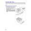 Page 4242
Clearing Paper Jams
Torn documents, thin documents or documents that are creased on the top edge may cause paper jams. If a paper
jam occurs (“U xx JAM” will be displayed on the LCD), remove the jammed sheet according to the following
procedure.
ºº º ºRemoving paper jams from the feed part
Using your hand, hold down the ADF door
release towards you. Open the ADF door
and pull the jammed document towards the
feed part, and then close the ADF door.
•
Push both sides of the ADF door down gently
until it...