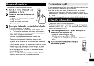 Page 4141
Español
Cargadeelrecortador
•	Asegúrese	de	que	el	recortador	esté	apagado.
1
1Conectelaclavijadelaparatoenel
receptáculo

 de  clavija �
2
2Conecteeladaptadorenlatomade
corriente

�
	• Compruebe 	 que 	 el 	 piloto 	 indicador 	 de 	 estado 	de
	 carga 	 se 	 ilumine.
	• La

	 carga 	 se 	 completa 	 tras 	 1 	 hora 	
aproximadamente.
12
3
3Desconecteeladaptadorcuandoelpilotoindicador
de

...