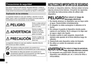 Page 3232
 Español
Precaucionesdeseguridad
Para	reducir	el	riesgo	de	sufrir	lesiones,	descargas	eléctricas,	o	incluso	el	fallecimiento,	 y 	 de 	 provocar 	 un 	 incendio 	 y 	 daños 	 en 	 el 	 equipo 	 o 	 la 	 propiedad, 	
cumpla

	 siempre 	 las 	 precauciones 	 de 	 seguridad 	 que 	 figuran 	 a 	 continuación.
Explicacióndelossímbolos
Los	siguientes	símbolos	se	usan	para	clasificar	y	describir	el	nivel	de	peligro,	 lesión 	 y 	 daño 	 a 	 la 	 propiedad 	 que 	 pueden 	 provocarse...