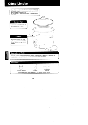 Page 40H
T
(_)
Cuchar6n
Siemore lave con un liquido lavaplatos y una esponja despu6s de usar
-40- 