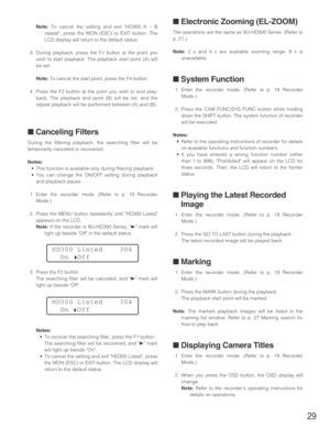 Page 2929
Note:To cancel the setting and exit HD300 A – B
repeat, press the MON (ESC) or EXIT button. The
LCD display will return to the default status.
3. During playback, press the F1 button at the point you
wish to start playback. The playback start point (A) will
be set.
Note:To cancel the start point, press the F4 button.
4. Press the F2 button at the point you wish to end play-
back. The playback end point (B) will be set, and the
repeat playback will be performed between (A) and (B).
■Canceling Filters...