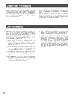 Page 4040
Limitation de responsabilité
CETTE PUBLICATION EST FOURNIE COMME TEL SANS
GARANTIE DE TOUTE SORTE, EXPRÈS OU IMPLICITE,
ÉTANT INCLUSE MAIS NON LIMITÉE AUX GARANTIES
IMPLICITES DE LA VALEUR MARCHANDE, ADAPTATION
POUR TOUT BUT PARTICULIER OU NON-INFRACTION
DES DROITS DUN TIERS.CETTE PUBLICATION A PU INCLURE DES INEXACTI-
TUDES TECHNIQUES OU DES ERREURS TYPOGRAPHI-
QUES.
DES CHANGEMENTS SONT AJOUTÉS AUX INFOR-
MATIONS CI-DESSUS, À TOUT MOMENT, AUX FINS
DAMÉLIORATION DE CETTE PUBLICATION ET/OU DU
OU DES...