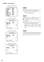 Page 2626
PRESET mode setting
Step 1
Move the cursor to ALC, ALC+, or ELC of
ALC/ELC and press the setting button. 
→The ALC CONT, ALC+CONT or ELC
CONT screen appears.
Step 2
Move the cursor to PRESET and use the
right or left button to select ON or OFF. 
ON:Automatically performs backlight com-
pensation. 
OFF:Performs backlight compensation after
specifying the compensation area. 
When OFF is selected, MASK SET
appears on the ALC CONT, ALC+
CONT or ELC CONT screen. (page
27)
Step 3
To change the video output...