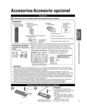 Page 77
Guía de 
inicio rápido
 Accesorios/Accesorio opcional
Accesorios/Accesorio opcional
Instalación de las pilas del mando a distancia
Abrir.
Gancho
Ponga las polaridades (+ o -) 
en las posiciones correctas
Cierre
Precaución
 La instalación mal hecha puede 
causar fugas de electrolito y corrosión, 
lo que podría dañar el mando a 
distancia.
• No mezcle pilas viejas y nuevas.
• No mezcle pilas de tipos diferentes  (pilas alcalinas y de manganeso, por 
ejemplo).
• No utilice baterías (Ni-Cd).  No queme ni...