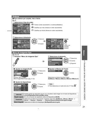 Page 2121
Básico
  Visualización de fotos con VIERA IMAGE VIEWER 
  Ordenar
 Para ordenar por carpeta, mes o fecha
En 
 Seleccione el tipo de orden
Adquiriendo
DiapositivasFicheroRYClasificar por mesGClasificar por fechaB
OK SelecciónRETURN
Nombre 
Pana0001
Fecha
 03/04/2010
Tamaño 
1029×1200
VIERA IMAGE VIEWERTodas las fotosTotal 
238Pana0001Pana0002 Pana0003 Pana0004
Pana0005 Pana0006 Pana0007 Pana0008
Pana0009 Pana0010 Pana0011 Pana0012
  Fichero (orden ascendente o numérico/alfabético)
  Clasificar por mes...