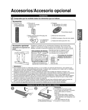 Page 617
Guía de 
inicio rápido
 Accesorios/Accesorio opcional
Accesorios/Accesorio opcional
Instalación de las pilas del mando a distancia
Abrir.
Gancho
Ponga las polaridades (+ o -) 
en las posiciones correctas Cierre
Precaución
 La instalación mal hecha puede 
causar fugas de electrolito y corrosión, 
lo que podría dañar el mando a 
distancia.
• No mezcle pilas viejas y nuevas.
• No mezcle pilas de tipos diferentes 
(pilas alcalinas y de manganeso, por 
ejemplo).
• No utilice baterías (Ni-Cd).  No queme ni...