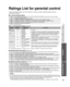 Page 5353
Advanced
Support Information
 Ratings List for parental control
 How to Use Menu Functions
Ratings List for  parental control
“V-chip” technology enables you to lock channels or shows according to \
standard ratings set by the 
entertainment industry. 
 U.S. MOVIE RATINGS (MPAA)
NRNO RATING (NOT RATED) AND NA (NOT APPLICABLE) PROGRAMS. Movie which has not been rated or 
where rating does not apply.
G GENERAL AUDIENCES. All  ages  admitted.
PG PARENTAL GUIDANCE SUGGESTED. Some material may not be...