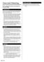 Page 2322English
   
Care and Cleaning
 
First, unplug the power cord plug from 
the wall outlet.
  Display panel
 
The front of the display panel has been specially treated. 
Wipe the panel surface gently using only a cleaning 
cloth or a soft, lint-free cloth.
●  
If the surface is particularly dirty after cleaning up the 
dust, soak a soft, lint-free cloth in diluted, mild liquid 
dish soap (1 part mild liquid dish soap diluted by 
100 times the amount of water), and then wring the 
cloth to remove excess...