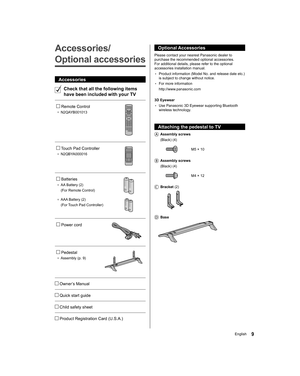 Page 9  Optional Accessories
 
Please contact your nearest Panasonic dealer to 
purchase the recommended optional accessories. 
