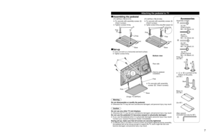 Page 767
AccessoriesAssembly screws A
 (for 58”)XYN5+F25FN
M5 × 25 (Silver) (4)
 (for 65”)THEL074
M5 × 30 (Silver) (6)
B
 (for 58”)THEL073N
M5 × 30 (Black) (4)
  (for 65”)XYN6+F25FJK
M6 × 25 (Black) (4)
Poles (2)
(for 58”)
LR
 L or R is printed at the 
bottom of the poles.
(for 65”)
Front
Back
 Base (1)
(for 58”)
(for 65”)
Allen wrench 
(included tool only for 65”) 
C
Accessories/Optional Accessory
Accessories
Remote Control 
Transmitter
 N2QAYB000485
Batteries for the
Remote Control
Transmitter (2)
 AA...