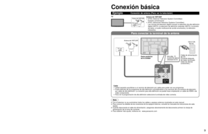 Page 989
Para conectar la terminal de la antena
Conexión básica
Nota
  Con el televisor no se suministran todos los cables y equipos externos m\
ostrados en este manual. Para conocer los detalles de las conexiones de los equipos externos, con\
sulte los manuales de instrucciones de cada 
equipo.
  Cuando desconecte el cable de alimentación, asegúrese absolutament\
e de desconectar primero la clavija de alimentación de la toma de corriente.
  Para obtener más ayuda, visítenos en:   www.panasonic.com...