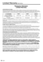 Page 2928English
  
Limited Warranty (for U.S.A.)
 
Panasonic TelevisionLimited Warranty
Limited Warranty CoverageIf your product does not work properly because of a defect in materials \
or workmanship, Panasonic Corporation of North America 
(referred to as “the warrantor”) will, for the length of the per\
iod indicated on the chart below, which starts with the date of  original purchase 
(“Limited Warranty period”), at its option either (a) repair your product wit\
h new or refurbished parts, (b) replace it...