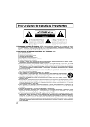 Page 722
El rayo con punta de flecha dentro
de un triángulo equilátero tiene la
finalidad de avisar al usuario de que
hay piezas en el interior del
producto que si las tocan las
personas éstas pueden recibir una
descarga eléctrica.El signo de exclamación dentro de
un triángulo equilátero tiene la
finalidad de avisar al usuario de la
existencia de instrucciones de
utilización y servicio importantes en
el material impreso que acompaña
al aparato.
Instrucciones de seguridad importantes
■ Nota para el instalador de...