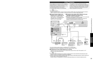 Page 393839
Funciones 
avanzadas
 Conexiones AV recomendadas
12ANT
AVIN
12ANT
AV I N
Conexiones AV recomendadas
Estos diagramas muestran nuestras recomendaciones sobre cómo conectar el televisor a varios equipos. 
Para hacer otras conexiones, consulte las instrucciones de cada equipo y las especificaciones (pág. 49). 
Para obtener ayuda adicional, visite nuestro sitio Web www.panasonic.com.
110-127 V CA 60Hz
Cable de alimentación de 
CA (Conecte después de 
haber terminado todas las 
demás conexiones.)
Parte...