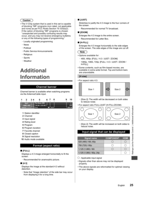 Page 25Ratings List for Parental Control  |  Additional Information
25English
ports, g, ng.
No 
r 
y not 
14. ion in 
all nt is 
n. 
vision 
der es or em. 
der nce or 
ant 
Caution
  ●The V-Chip system that is used in this set is capable 
of blocking “NR” programs (non rated, not applicable 
and none) as per FCC Rules Section 15.120(e)(2). 
If the option of blocking “NR” programs is chosen 
“unexpected and possibly confusing results may 
occur, and you may not receive emergency bulletins 
or any of the...