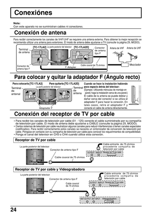 Page 2424
DC IN   15VPS    TBMU428AUDIO
VIDEO S-VIDEORRLLY
PBPR1
2AUDIOCOMPONENT  VIDEO  INPUTINPUTVIDEO
DC IN   15VPS    TBMU428AUDIO
VIDEO S-VIDEORRLLY
PBPR1
2AUDIOCOMPONENT  VIDEO  INPUTINPUTVIDEO
DC IN   15VPS    TBMU428AUDIO
VIDEO S-VIDEORRLLY
PBPR1
2AUDIOCOMPONENT  VIDEO  INPUTINPUTVIDEO
DC IN   15VPS    TBMU428AUDIO
VIDEO S-VIDEORRLLY
PBPR1
2AUDIOCOMPONENT  VIDEO  INPUTINPUTVIDEO
Conexiónes
Para colocar y quitar la adaptador F (Ángulo recto)
Nota:
Con este aparato no se suministran cables ni conectores....