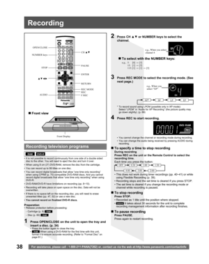 Page 3838For assistance, please call : 1-800-211-PANA(7262) or, contact us via the web at:http://www.panasonic.com/contactinfo
