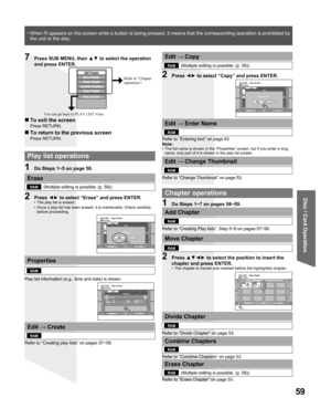 Page 5959
Disc / Card Operation
PLAY LIST  Play List ViewDVD-RAM- -
- -- -- -
- -
Create
PreviousNext 01/01
07
10/27 Mon  0:30
Erase
EraseCancel Erase Play List?
DVD-RAMPLAY LIST  Move Chapter
PreviousNext
- - -- - -- - -- - -
- - -- - -- - -- - -
- - -- - -
01/01
00108 10/27 Mon 0:30002
