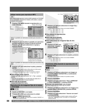 Page 8888For assistance, please call : 1-800-211-PANA(7262) or, contact us via the web at:http://www.panasonic.com/contactinfo
G 8
T  14
TOTAL
 40
/111 MENU
0      9N°
ARBOLG      7/25
música MP3
  001 Mis favoritos
    001 Pop brasileño
    002 Pop chino
    003 Pop checo
    004 Pop húngaro
  005 Notas de línea
    006 Pop japonés
    007 Pop mexicano
    008 Pop filipino
    009 Pop sueco
     001 Momoko
 002 Número estándar
    001 Solo de piano
   002 Vocal
TOTAL PISTA ARBOLG 1
T  1
TOTAL
 1
/111 MENU
0...