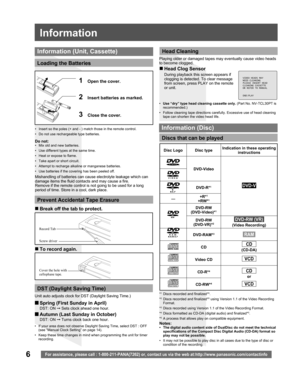 Page 66For assistance, please call : 1-800-211-PANA(7262) or, contact us via the web at:http://www.panasonic.com/contactinfo
•  Insert so the poles (+ and - ) match those in the remote control.
•  Do not use rechargeable type batteries.
1  Open the cover.
3  Close the cover.
2  Insert batteries as marked.
