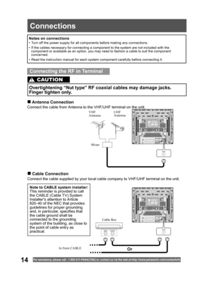 Page 1414
Connections
For assistance, please call : 1- 800-211- PANA(7262) or, contact us via the web at:http://w w w.panasonic.com /contactinfo
