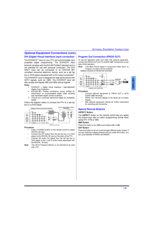 Page 9237,21$/(48,30(17&211(&7,216
 l
(1*/,6+
2SWLRQDO(TXLSPHQW&RQQHFWLRQVFRQW
9,LJLWDO9LVXDO,QWHUIDFHLQSXWFRQQHFWLRQ
7KH9,+&3LQSXWRQ\ RXU379FDQDFFRPPRGDWHFRS\
SURWHFWHG GLJLWDO SURJUDPPLQJ 7KH 9,+&3 LQSXW
WHUPLQDOFRPSOLHVZLWKWKH(,$3URILOHV
VWDQGDUGDQGLV
QRW LQWHQGHG IRU XVH ZLWK SHUVRQDO FRPSXWHUV 7KH 9,
+&3 LQSXW FDQ EH FRQQHFWHG WR DQ (,$&($ 
FRPSOLDQW FRQVXPHU HOHFWURQLF GHYLFH VXFK DV D VHW WRS...