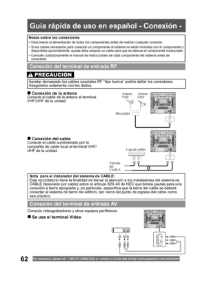 Page 6262For assistance, please call : 1- 800-211- PANA(7262) or, contact us via the web at:http://w w w.panasonic.com /contactinfo
