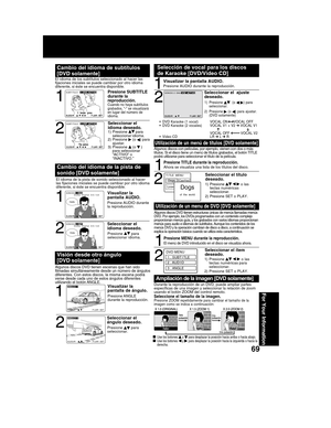 Page 6869
For Your Information
1
Cambio del idioma de subtítulos
[DVD solamente]
EI idioma de los subtítulos seleccionado al hacer las
fijaciones iniciales se puede cambiar por otro idioma
diferente, si éste se encuentra disponible.
Presione SUBTITLE
durante la
reproducción.
Cuando no haya subtítulos
grabados, “-” se visualizará
en lugar del número de
idioma.
Algunos discos con películas, por ejemplo, vienen con dos o más
títulos. Si el disco tiene un menú de títulos grabados, el botón TITLE
podrá utilizarse...