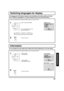 Page 5757
Advanced Operation
Switching languages for display
1
Press the ACTION button to display the MENU screen and select SET UP.
PAGE SELECT
ENDRECALL
T S U J D APU T E S
E R U T C I P
O I D U A
E Z I S / N O I T I S O P
N O I T A M R O F N I
PAGE SELECT
ENDRECALL
P U T E S
H S I L G N E : E G A U G N A L
L E N N A H C
K C O L
N O I T P A C
O E D I V
Press repeatedly to select  the
desired LANGUAGE. Press to select LANGUAGE.
Press to exit menu.2
The language of the Projection display is set to English as...