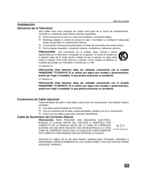 Page 355
INSTALACIÓN
Instalación
Ubicación de la Televisión 
Esta unidad tiene como propósito ser usada como parte de un centro de entretenimiento.
Consulte a su distribuidor para obtener opciones disponibles.
rEvite el exceso de luz del sol u otras luces brillantes, incluyendo reflejos.
rMantenga alejada la unidad del exceso de calor o humedad. La ventilación inadecuada
puede causar fallas en componentes internos.
rLa iluminación fluorescente puede reducir el rango de transmisión del control remoto.
rEvite el...