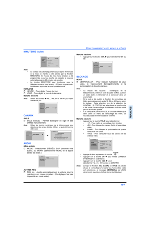 Page 53)21&7,211(0(17$9(&0(186¬,&Ð1(6
l
)5$1d$,6
0,187(5,(VXLWH

1RWD
‡ /HFRQWDFWHVWDXWRPDWLTXHPHQWFRXSpDSUqVPLQXWHV
VL OD PLVH HQ PDUFKH D pWp DFWLYpH SDU OD IRQFWLRQ
0,187(5,( 6L O¶KHXUH GH PLVH KRUV IRQFWLRQ D pWp
SURJUDPPpH RX TX¶XQH WRXFKH HVW SUHVVpH OD FRXSXUH
DXWRPDWLTXHDSUqVPLQXWHVHVWDQQXOpH
‡ /D IRQFWLRQ 0,187(5,( SHXW IRQFWLRQQHU DYHF OH
WpOpYLVHXUVRXVRXKRUVWHQVLRQ¬O¶KHXUHSURJUDPPpH...