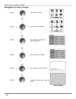 Page 5214 l
NAVIGATION AU MENU À ICÔNES
Navigation au menu à icônes 
RÉG. VIDÉOIMAGE
COULEUR
NUANCES
BRILLANCE
IMAGE
NETTETÉ
NORMAL
NONu-- -- -- I -- -- -- 
 -- -- -- -- ---- -- -- -- -- -- I -- --
 -- I -- -- -- -- -- -- I -- -- -- 
-- -- -- I -- -- -- 
AUTRES RÉG
RÉG. VIDÉOIMAGE
COULEUR
NUANCES
BRILLANCE
IMAGE
NETTETÉ
NORMAL
NONu-- -- -- I -- -- -- 
 -- -- -- -- ---- -- -- -- -- -- I -- --
 -- I -- -- -- 
-- -- -- I -- -- -- 
-- -- -- I -- -- -- 
AUTRES RÉG
Appuyer pour afficher les icônes.
Appuyer pour...