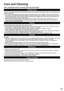 Page 2323
Care and Cleaning
First, unplug the power cord plug from the wall outlet.
Display panel
The front of the display panel has been specially treated. Wipe the panel surface gently using only a cleaning cloth or 
a soft, lint-free cloth.
  If the surface is particularly dirty after cleaning up the dust, soak a soft, lint-free cloth in diluted, mild liquid 
dish soap (1 part mild liquid dish soap diluted by 100 times the amount of water), and then wring the cloth to 
remove excess liquid. Use this cloth to...