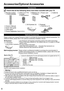 Page 88
Accessories/Optional Accessories
Remote Control  N2QAYB000865Batteries (4) AA Battery
Accessories
Check that all the following items have been included with your TV
Cable tiePower cord
  Pedestal  Assembly (p. 9) 
Please contact your nearest Panasonic dealer to purchase the recommended optional accessories. For 
additional details, please refer to the optional accessories installation manual.
3D Eyewear
  ●TY-EP3D20U(1 pack includes 2 eyewears)
• Use Panasonic 3D Eyewear supporting passive 3D system...