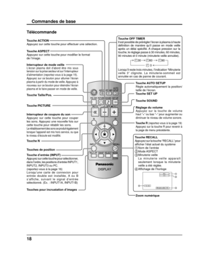 Page 4518
Commandes de base
Interrupteur de mode veilleL’écran plasma doit d’abord être mis sous 
tension sur la prise secteur et sur l’interrupteur 
d’alimentation (reportez-vous à la page 15).
Appuyez sur ce bouton pour allumer l’écran 
plasma à partir du mode de veille. Appuyez à 
nouveau sur ce bouton pour éteindre l’écran 
plasma et le faire passer en mode de veille.
Touche ACTION
Appuyez sur cette touche pour effectuer une sélection.
Touche ASPECT
Appuyez sur cette touche pour modiﬁ er le format 
de...