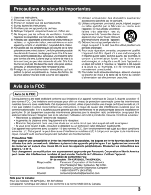Page 1303 3
Précautions de sécurité importantes
Avis de la FCC:
Avis de la FCC:
Cet équipement a été testé et déclaré conforme aux limitations d’un appareil numérique de Classe B, d’après la section 15
des normes FCC. Ces limitations sont conçues pour offrir un niveau de protection raisonnable contre les interférences
nuisibles dans une zone résidentielle. Cet équipement produit, utilise et peut émettre une énergie de fréquence radio et, s’il
n’est pas installé ni utilisé conformément aux instructions, il risque...