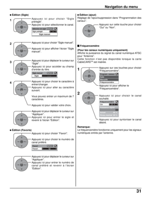 Page 15831
OKCH
VOL
CHVOL+-
OKCH
VOL
CHVOL+-
CH
VOL
CHVOL
OKOK
CH
VOL
CHVOL
+-
OKCH
VOL
CHVOL+-
Appliquer
12 Favori
Favori
OKCH
VOL
CHVOL+-
OKCH
VOL
CHVOL+-
Program.canaux
Auto
Manuelle
FréquencemètreOKCH
VOL
CHVOL+-
OKCH
VOL
CHVOL+-
OKCH
VOL
CHVOL+-
OKCH
VOL
CHVOL+-
Appuyez sur ces touches pour choisir
“Fréquencemètre”.
Appuyez ici pour afficher le
“Fréquencemètre”. Appuyez ici pour choisir “Sigle
préréglé”.
Appuyez ici pour sélectionner le canal.
Appuyez ici pour choisir “Sigle manuel”.
Appuyez ici pour...