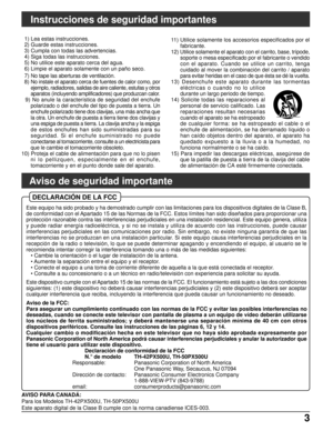 Page 673 3
Instrucciones de seguridad importantes
Aviso de seguridad importante
DECLARACIÓN DE LA FCC
Este equipo ha sido probado y ha demostrado cumplir con las limitaciones para los dispositivos digitales de la Clase B,
de conformidad con el Apartado 15 de las Normas de la FCC. Estos límites han sido diseñados para proporcionar una
protección razonable contra las interferencias perjudiciales en una instalación residencial. Este equipo genera, utiliza
y puede radiar energía radioeléctrica, y si no se instala y...