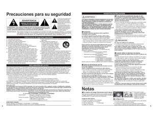 Page 3745
ADVERTENCIA: Para reducir el riesgo de sufrir una descarga eléctrica, no retire 
la cubierta ni el panel posterior. En el interior no hay piezas que deba reparar el 
usuario. Solicite las reparaciones al personal de servicio calificado.
4 : 3 
12
Precauciones para su seguridad1)  Lea estas instrucciones.
2)  Guarde estas instrucciones.
3)  Cumpla con todas las advertencias.
4)  Siga todas las instrucciones.
5)  No utilice este aparato cerca del agua.
6)  Limpie el aparato solamente con un paño seco....