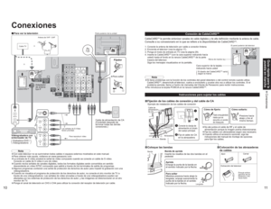 Page 401011
Guía rápida para la 
puesta en marcha Conexiones
ANT IN
ANT OUT
Cable TV
S-Video
OUT
Video
OUT
Audio
OUTL
R
Video
IN
Audio
INL
R
ConexionesvPara ver la televisión
Parte posterior de la unidad
Las señales de S-Vídeo 
tienen prioridad. óAntena de VHF / UHF
Grabadora DVD / 
Videograbadora 
Fijador•Para soltar
Cable de alimentación de CA 
(Conéctelo después de 
terminar todas las demás 
conexiones.)
Nota
•Con este televisor no se suministran todos cables ni equipos externos mostrados en este manual....