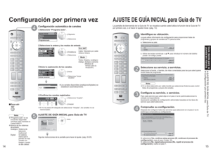 Page 421415
Guía rápida para la 
puesta en marcha AJUSTE DE GUÍA INICIAL para Guía de TV Configuración por primera vez
Ajuste inicial
Idioma
Reloj
Programa autoEscaneando canales análogos...Progress Programa auto
Ent. ANT
Modo
Iniciar escaneo
CableTo d o s
Programa auto
Ent. ANT
Modo
Iniciar escaneo
CableTo d o s
- - - 
2 
Editar 
 
Favoritos 
 Aceptar 
 
No 
Sí Agregar 
 
 Establezca Seleccione Inicie Seleccione  “Iniciar 
escaneo” Seleccione  “Aceptar”. Aceptar Siguiente Seleccione
Configuración por primera...