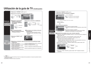 Page 462223
Visión Utilización de la guía de TV
Aparece la lista de programas.
 Establezca Seleccione un tipo de búsqueda Seleccione un tipo de categoría
Lista de programas Ejemplo de categoría: 
PELÍCULAS, DEPORTESEjemplo de subcategoría: Todo, acción, musicales…
 Seleccione 
caracteres Introduzca 
caracteresRepita
Búsqueda de 
programasSEARCH
(BUSCAR)
 Seleccione “SEARCH” en 
.(pág. 20)
 Seleccione el tipo de búsqueda y la categoría.vBúsqueda de una palabra clave, actor o director específicoSeleccione...