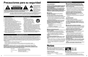 Page 2545
Precauciones para su seguridad
ADVERTENCIA: Para reducir el riesgo de sufrir una descarga eléctrica, no retire 
la cubierta ni el panel posterior. En el interior no hay piezas que deba reparar el 
usuario. Solicite las reparaciones al personal de servicio calificado.
ADVERTENCIA
RIESGO DE DESCARGA 
ELÉTRICA NO ABRIR
El rayo con punta de flecha dentro 
de un triángulo equilátero tiene 
la finalidad de avisar al usuario 
de que hay piezas en el interior 
del producto que si las tocan las 
personas éstas...