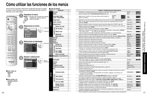 Page 311617
Funciones avanzadas
 Cómo utilizar las funciones de los menús
(imagen, sonido, calidad, etc.)
Menú Elemento Ajustes / Configuraciones (alternativas)
Imagen
NormalRestablece la configuración del menú de imagen (excepto para “Otros ajustes”).No Normal 
ModoModo de imagen básico (Vívido/Estándar/Cinema) (pág. 38)Estándar Modo
Contraste, Brillo,
Color, Tinte,NitidezAjusta el color, el brillo, etc. para que cada modo de imagen se 
ajuste a sus gustos.Contraste
+30
Brillo
0
Color
0Tinte
0
Nitidez+10
Temp...