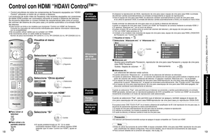 Page 321819
Funciones avanzadas
 Control con HDMI “HDAVI Control
TM
”
 
-
Ajuste
Otros ajustes
Acerca de
Restaurar
Otros ajustes 
Autoencendido 
 
Barra Iateral No
No
Para prog-out 
NoSí
Fijar
Fijar Ctrl con HDMI 
Apaga control 
Prende control 
Menú
Altavoces ext.
Imagen
Audio
Bloqueo
Ajuste Cronόmetro
Ajuste
Menú
Altavoces ext.
Imagen
Audio
Bloqueo Cronόmetro
Menú
Imagen
Audio
Bloqueo
Ajuste Cronόmetro Altavoces int.
 Seleccione
 Siguiente
Control con HDMI “HDAVI Control
TM
”
∗ 
Control simultáneo de todos los...