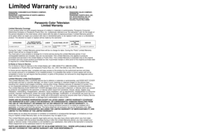 Page 50
50
51
FAQs, etc.

 Customer Services Directory (for U.S.A.)

 Limited Warranty (for U.S.A.)
Limited Warranty Coverage
If your product does not work properly because of a defect in materials \
or workmanship, Panasonic Consumer 
Electronics Company or Panasonic Puerto Rico, Inc. (collectively referr\
ed to as “the warrantor”) will, for the length of 
the period indicated on the chart below, which starts with the date of original purchase (“Limited Warranty period”), 
at its option either (a) repair your...